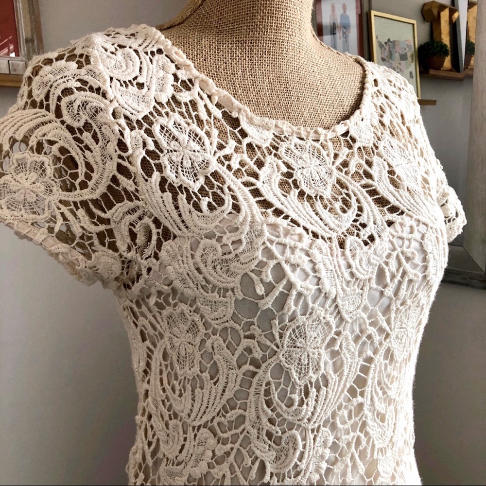 Lauren Conrad Ivory Cream Floral Lace Cotton Dress - Picture 3 of 10